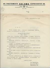 Pikatoimisto Turku   1918   - kirje ja firmalomake blanko 2 eril