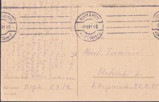 Kenttäpostikortti (Kenttäkeitin ja rakastunut pari). Kulkenut 09.09.1941.