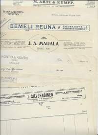 Turkulaisia firmalomakkeita  1917 - 1918   - kirje ja firmalomake blanko  n10 kpl erä