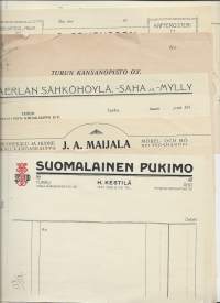 Turkulaisia firmalomakkeita  1917 - 1918   - kirje ja firmalomake blanko  n10 kpl erä