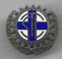 Suomen Teollisuus Toimihenkilöiden liitto  ruuvimerkki rintamerkki hopea  emali
