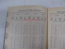Puutavaran laskutustaulukkoja Faktureringstabeller för trävaror Price calculating tables for wood goods