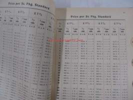 Puutavaran laskutustaulukkoja Faktureringstabeller för trävaror Price calculating tables for wood goods