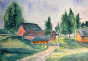 Tuntematon taiteilija, öljyvärimaalaus levylle  sign atergo Marja-Leena Koskinen VI A  33x48 cm ei kehyksiä