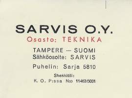Sarvis Oy Tampere 1948 - firmalomake
