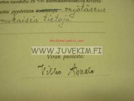 Kauppa- ja Teollisuushallituksen Tilastotoimisto / Suomen Tilastollinen Päätoimisto, Helsinki 27.1.1927 -asiakirja, omakätinen allekirjoitus Vilho Ann