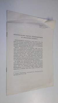 Asianajajan vastuu yhtiökumppanin ja apulaisen teoista (eripainos Defensor legis-lehdestä 1957, n:o 11-12