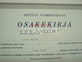 Pöytyän Nuorisotalo Oy, Pöytyä 1973, 100 mk, nro 4083 Martta Alve -osakekirja