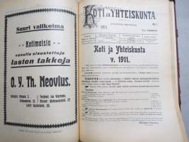 Koti ja yhteiskunta 1910-11 vuosikerrat, yhteissidos - naisten yhteiskunnallisen aseman kohotaminen, koti- ja ulkomaisia näkulmia, kotitalous- ja kasvitarhaneuvoja