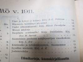 Koti ja yhteiskunta 1910-11 vuosikerrat, yhteissidos - naisten yhteiskunnallisen aseman kohotaminen, koti- ja ulkomaisia näkulmia, kotitalous- ja kasvitarhaneuvoja