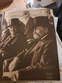 Suomen Kuvalehti 1930 nr 26 kannessa presidentti ja pääministeri, Sevilla, uusi eduskuntatalo keskiaukeama