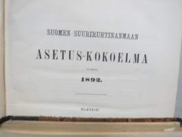 Suomen Asetuskokoelma 1892 - Finlands Författnings-Samling - Сборникъ Постановлений Финлансково