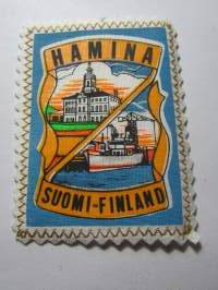Hamina Suomi -Finland-kangasmerkki / matkailumerkki / hihamerkki / badge -pohjaväri valkoinen