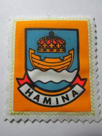 Hamina -kangasmerkki / matkailumerkki / hihamerkki / badge -pohjaväri valkoinen