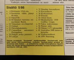 Mobilisti N:o 5/1986 - Artikkeleita mm. Itäpyörät Suomessa, Cadillac Coupe 1939 ja Citroen 2 CV