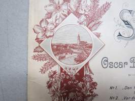 Fyra enkla sånger compnerade af Oscar Bentson-Gyllich -nuotit, painettu &quot;Åbo Stentryckeri&quot; 1894, Aurajoki-vinjetti kannessa