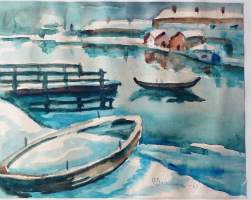 Ilmari Soikkanen, &quot;Talvinen ranta&quot; 1927 akvarelli  34x40 cm
