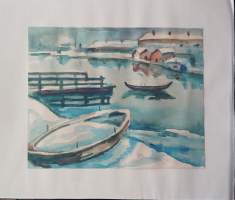 Ilmari Soikkanen, &quot;Talvinen ranta&quot; 1927 akvarelli  34x40 cm