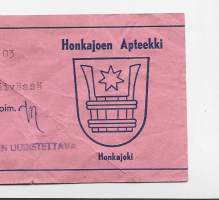 Honkajoen Apteekki Honkajoki, resepti  signatuuri  1964