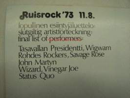 Ruisrock 1973 -postikortti esiintyjälistoineen