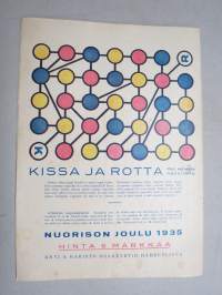 Nuorison Joulu 1935 -joululehti, Aili Somersalo, Kaisa Meri, Emil Elenius, Anni Kaste, J.W. Kotikoski, Kissa ja rotta lautapelipohja takakansi, ym.