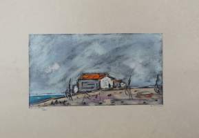 Tuntematon taiteilija, &quot;Motiv Åland Eckerö&quot; väriliitu  sign 35x50 cm