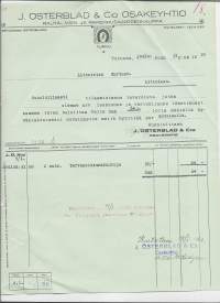 J Österblad &amp; Co Oy Turku 1920 -  firmalomake