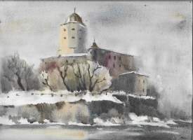 Tuntematon taiteilija, &quot;Viipurin Linna &quot; akvarelli  sign  paspartuurissa  30x40 cm kehystämätön