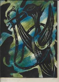 Tuntematon taiteilija, &quot;Lintu &quot; sekatekn  sign  Philip A Blockley   30x40 cm kehystämätön