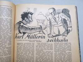 Kuvalehden kertomisto 1925 vuosikerta ym. lehtiä yhteissidoksena, kansikuvituskia mm. Eeli Jaatinen, kaikkien sidoksen lehtien kannet näkyvät kuvissa