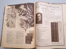 Kuvalehden kertomisto 1925 vuosikerta ym. lehtiä yhteissidoksena, kansikuvituskia mm. Eeli Jaatinen, kaikkien sidoksen lehtien kannet näkyvät kuvissa