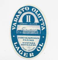 Varasto Olutta II Uudenkaupungin Panimo -  olutetiketti