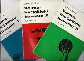 Voimaharjoittelukuvasto.  1, Levytanko 2, Käsipainot 3, KuntopalloKirjaTuomola, EeroWS 1966-67  yht 3 kirjaa