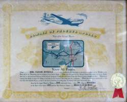 Pan American World Airways -Domain  Phoebus Apollo: Auringon ja taivaan hallitsijasertifikaatti kehystetty 26x33 cm