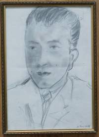 Silja Naumanen-Ailio , &quot;Mies&quot;  lyijykynä  piirros sign 1958   30x23  cm kehystetty