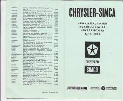 Chysler-Simca henkilöautojen teknillisiä ja hintatietoja 1969