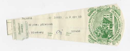 Hermannin  Apteekki Helsinki  resepti  signatuuri  1953
