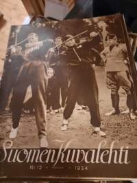 Suomen kuvalehti 1934 no 12 Martti Järvinen, keräilijän koti, talviurheilumme suursunnuntai