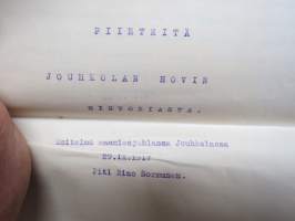 Piirteitä Jouhkolan Hovin historiasta - esitelmä, pitänyt Eino Sormunen, 29.9.1917 maamiesjuhlassa, Jouhkola - kartano, Tohmajärvi