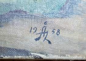 Tuntematon taiteilija,   &quot;Asetelma&quot; öljyvärimaalaus kankaalle   sign ÅL 1958   koko 46x41 cm kehystämätön