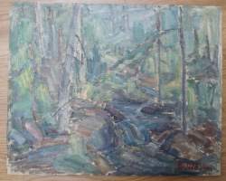 Bruno Söderblom,   &quot;Metsäpuro&quot; öljyvärimaalaus levylle  sign B Söderblom   koko 34x43 cm kehystämätön