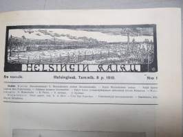 Helsingin Kaiku 1910 sidottu vuiosikerta, erittäin monipuoset artikkelit ja runsas kuvitus, paljon mainoksia