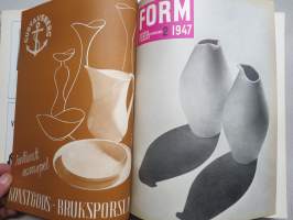 Form - Svenska Slöjdföreningens tidskrift 1947 årgång - möbler, konst, arkitektur, inredning, glass mm. -sisältää mm. artikkelin &quot;Program och Form&quot; Alvar Aalto