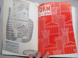 Form - Svenska Slöjdföreningens tidskrift 1947 årgång - möbler, konst, arkitektur, inredning, glass mm. -sisältää mm. artikkelin &quot;Program och Form&quot; Alvar Aalto