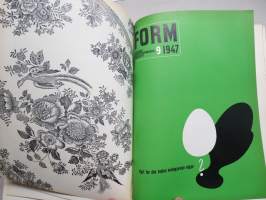 Form - Svenska Slöjdföreningens tidskrift 1947 årgång - möbler, konst, arkitektur, inredning, glass mm. -sisältää mm. artikkelin &quot;Program och Form&quot; Alvar Aalto