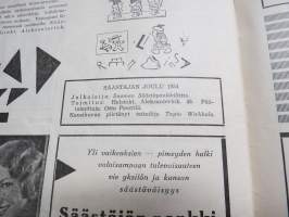 Säästäjän Joulu 1934 -Kansikuvitus Tapio Wirkkala!, Muinaisaikojen rahoista, Samuli Paulaharju - Nattavaarassa, Mika Waltari - Juhlapäivä, Anni Swan -kertomus, ym.