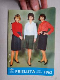 SOK Beklädningsfabriker i Helsingfors och Gamlakarleby  Prislista för hostsäsongen 1963 -SOK vaatetustehtaitten hintaluettelo / kuvasto