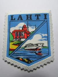 Lahti -kangasmerkki / matkailumerkki / hihamerkki / badge -pohjaväri valkoinen