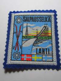 Salpausselkä Lahti -kangasmerkki / matkailumerkki / hihamerkki / badge -pohjaväri sininen