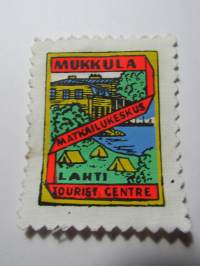 Mukkula matkailukeskus Lahti touris centre -kangasmerkki / matkailumerkki / hihamerkki / badge -pohjaväri valkoinen